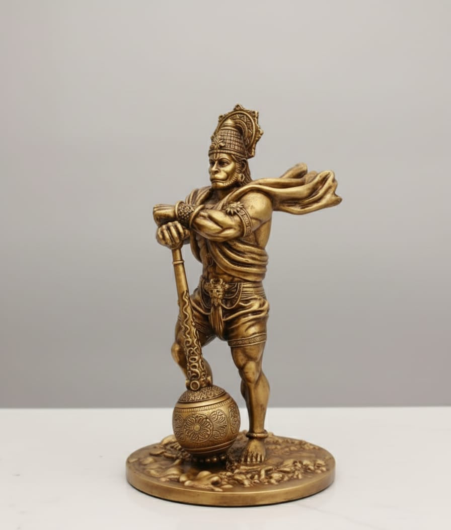 Bronze statue of a warrior holding a large sword on a white background